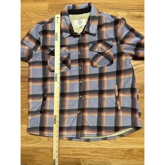 Womens SAGE Collective Shirt Jacket Plaid Fleece Sherpa Lined Shacket Sz Large - Picture 6 of 7